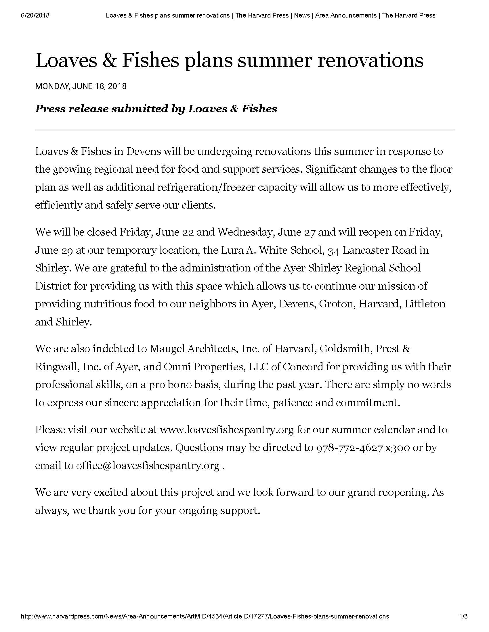 Loaves & Fishes plans summer renovations _ The Harvard Press _ News _ Area Announcements _ The Harvard Press_Page_1